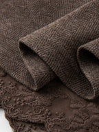 Women's Woolen Skirt Lace Panel Asymmetric Hem A-Line Empire Waist Mid-Calf Knit Casual Office Winter