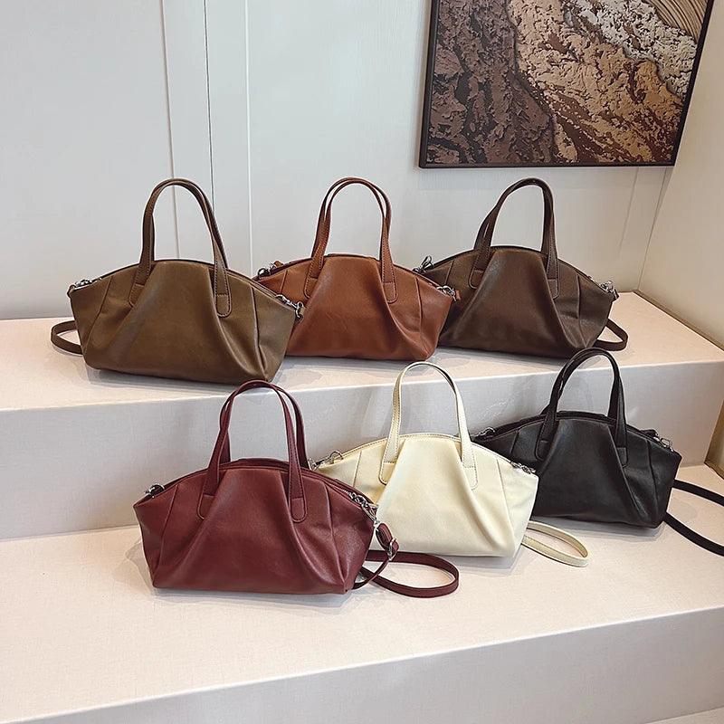 Small Leather Soft Women Tote Zipper Double Handles Crossbody Bags