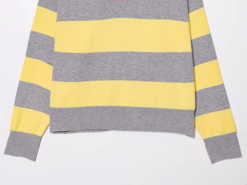 Women's Striped Polo Sweater Casual Long Sleeve Loose Pullover