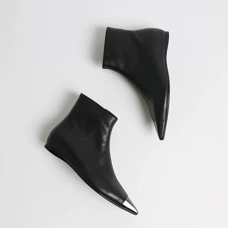 Arden Furtado Women's Winter Ankle Boots – Side Zip Metal Toe Height Increasing Heel