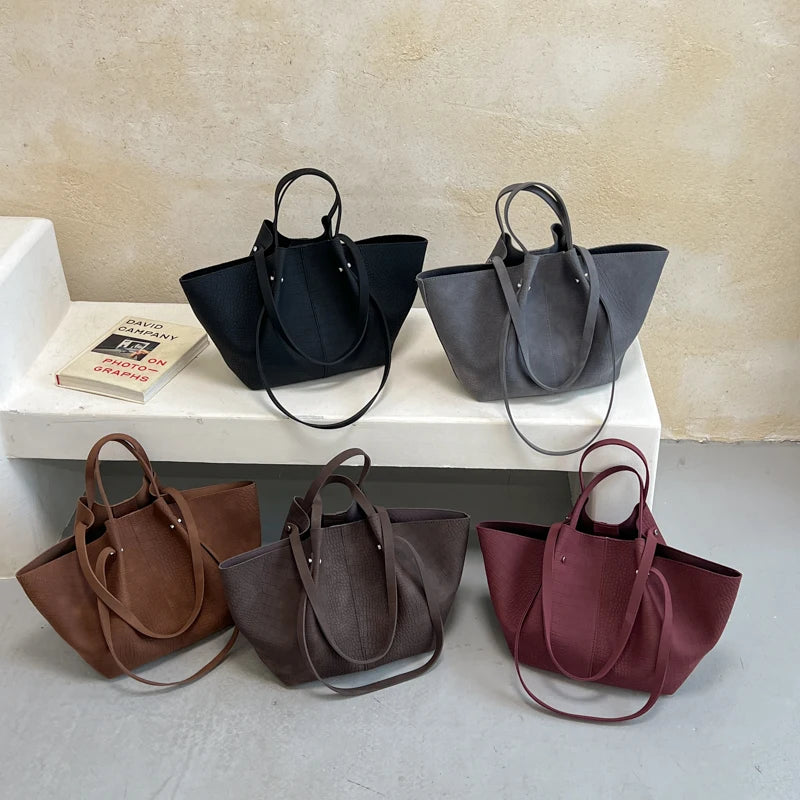 Women's Tote Bag Vintage Large-Capacity Soft PU Leather Hasp Shoulder Bag with Phone Pocket