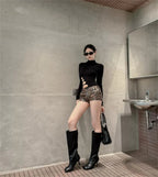 Women's Square Toe Knee-High Boots with Slim Heels