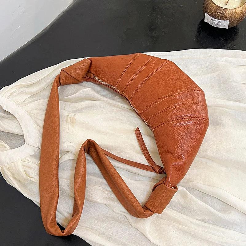 Genuine Leather Crossbody Bag Crescent Women Soft Cow Leather Zipper Shoulder