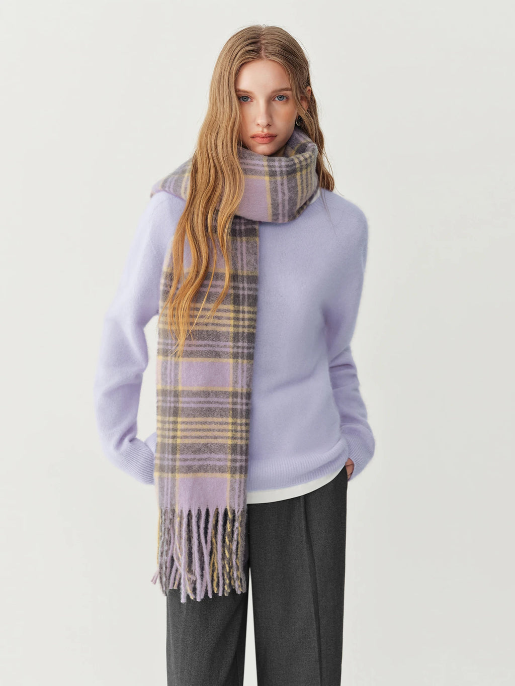 Women's Scarf Fringed Plaid Knit Polyester Cozy Warm Neck Warmer Casual Winter One Size