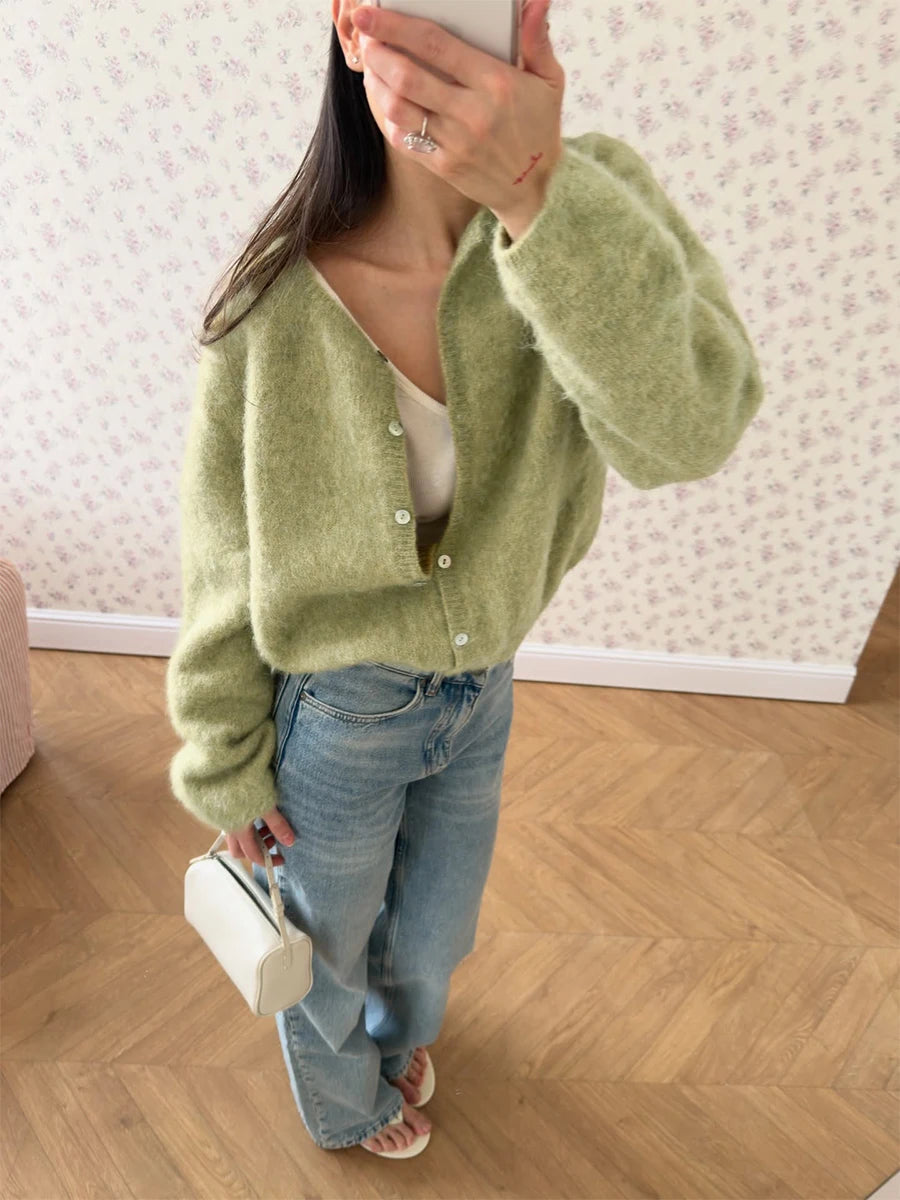 Women's Cardigan Single-Breasted O-Neck Button Knit Regular Fit Full-Sleeve Office Lady Spring Autumn Sweater