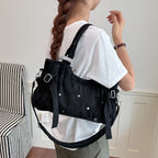 PU Leather Vintage Tote Bag – Rivet Detail, Adjustable Strap, 37×20×9 cm