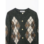 Women's Diamond Argyle Knit Button-Front Cardigan Casual Fashion Sweater