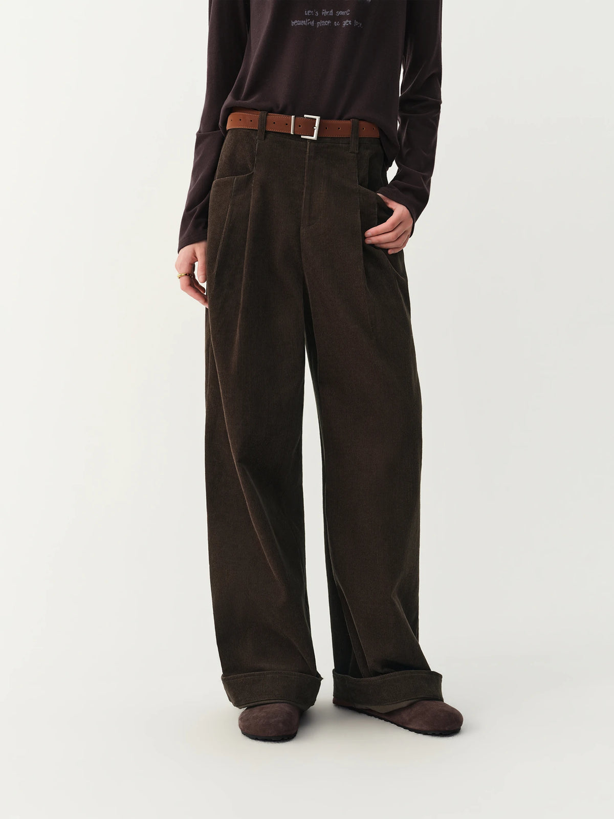 Women's 100% Cotton Straight-Leg Pants – High Waist, Cuffed Hem, Full Length