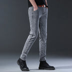 Men's Jeans Slim Fit High-Stretch Straight Leg Mid-Rise Gray Casual Denim Pants