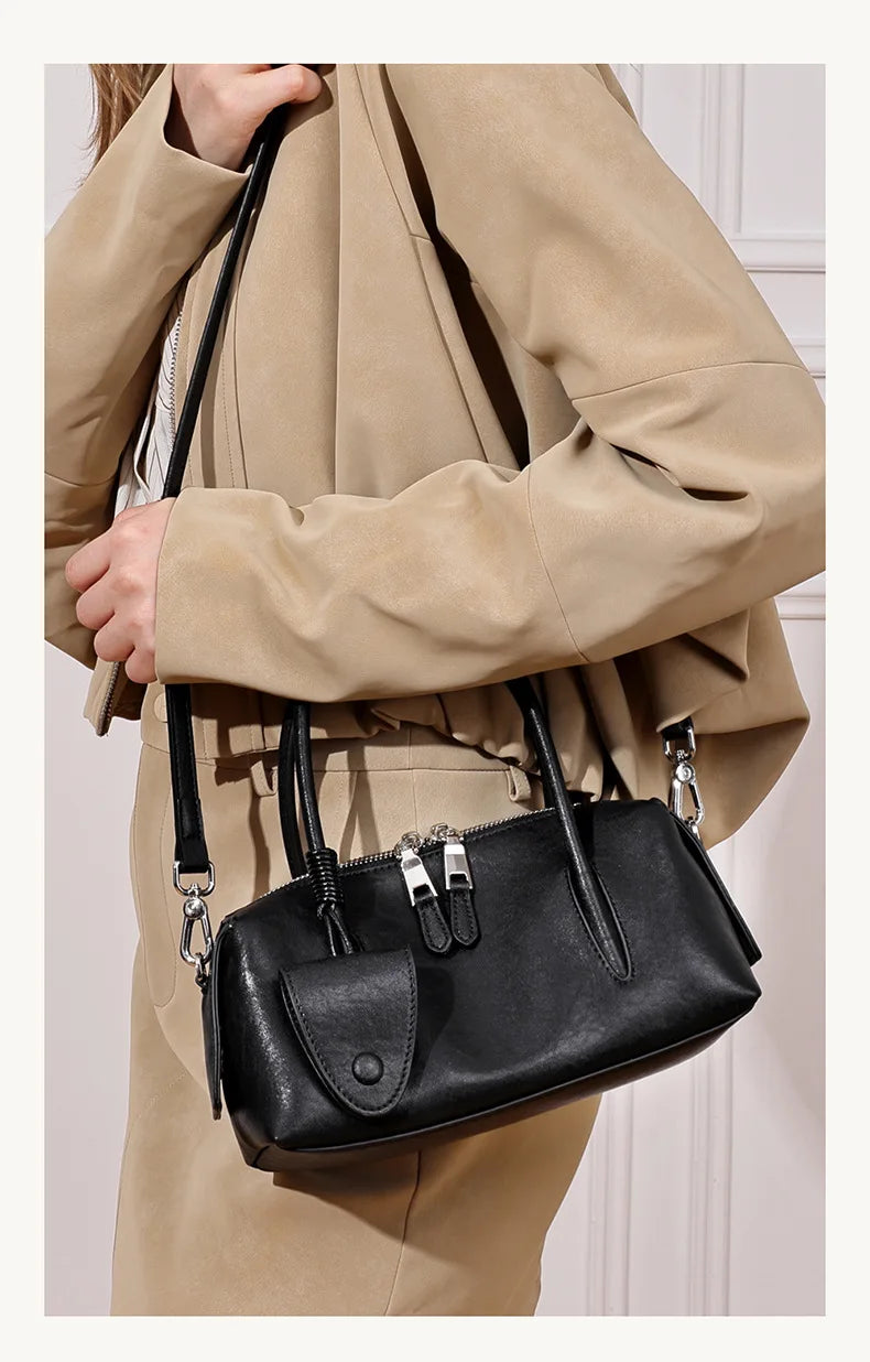 Women's Genuine Leather Bowling Shoulder Bag – Vintage Cowhide Crossbody