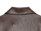Women's Jacket Vintage Belted Faux PU Leather Front-Zip Turn-Down Lapel Full-Sleeve Casual Coat