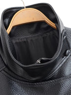Women's Jacket Pebble Faux Leather Full-Sleeve Moto-Style Zipper Casual Coat