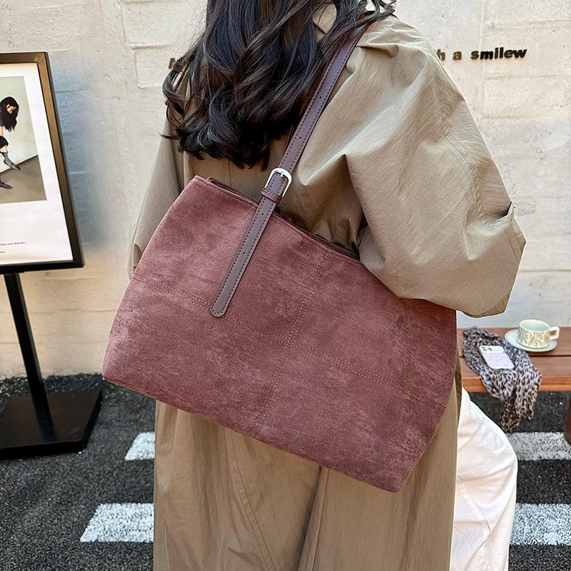 Women's Tote Bag Vintage Soft Faux-Suede Zipper Shoulder Bag with Phone Pocket