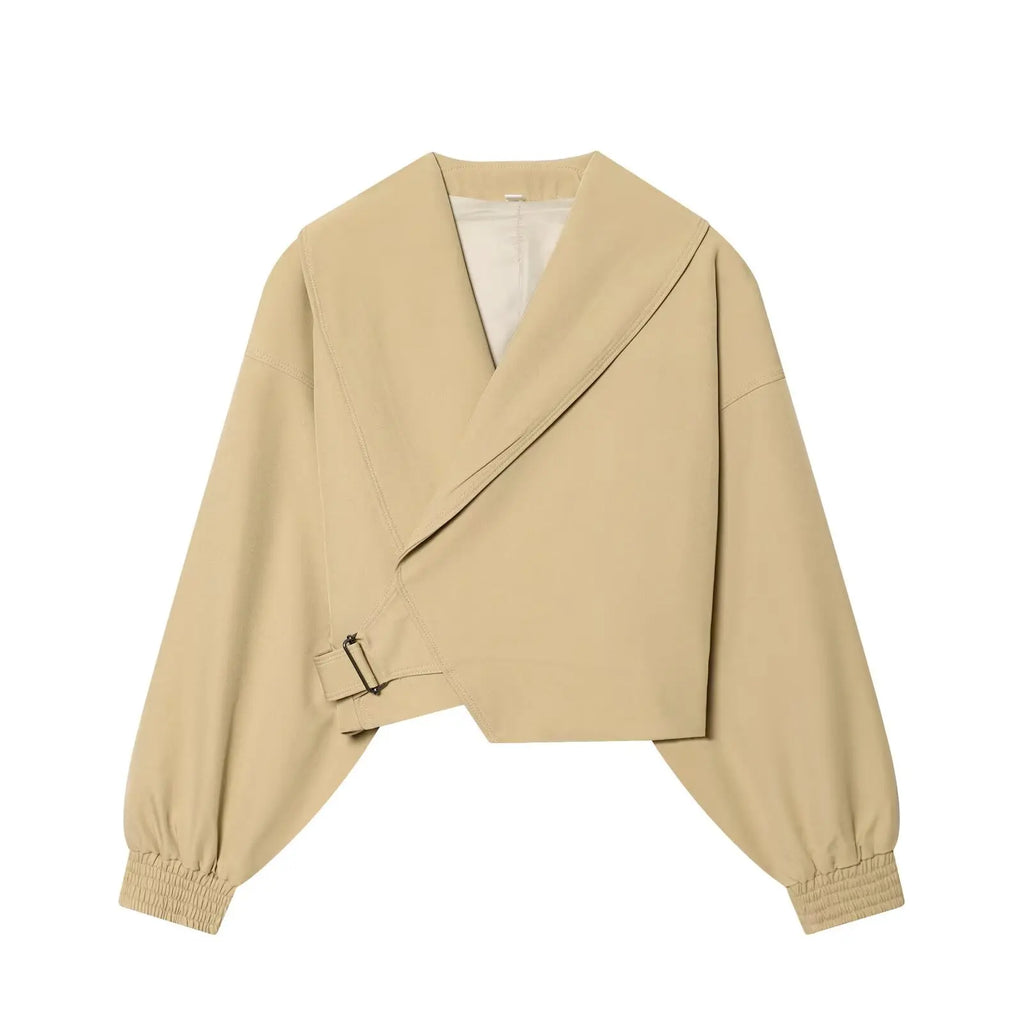 Women's Fashion Cropped Jackets V-Neck Long Sleeves With Bow Solid Pullover Chic Lady Outfits