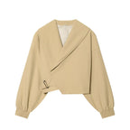 Women's Fashion Cropped Jackets V-Neck Long Sleeves With Bow Solid Pullover Chic Lady Outfits
