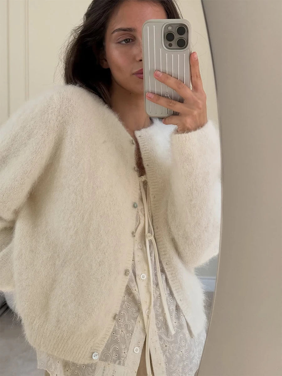 Women's Cardigan Single-Breasted O-Neck Button Knit Regular Fit Full-Sleeve Office Lady Spring Autumn Sweater