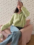 Women's Cardigan Single-Breasted O-Neck Button Knit Regular Fit Full-Sleeve Office Lady Spring Autumn Sweater