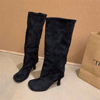 Women's Slouchy Faux Suede Knee-High Heeled Boots