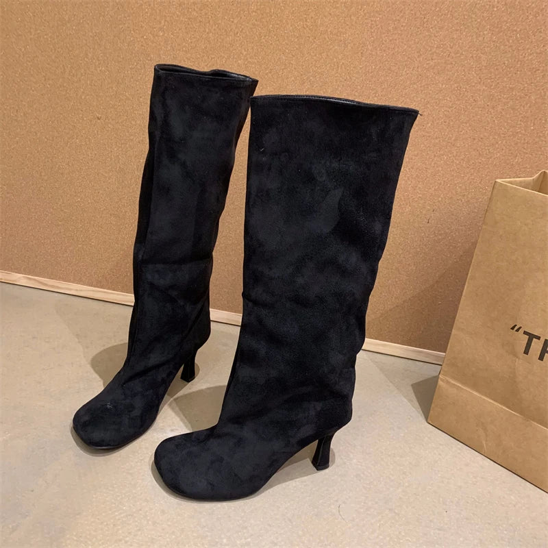 Women's Slouchy Faux Suede Knee-High Heeled Boots