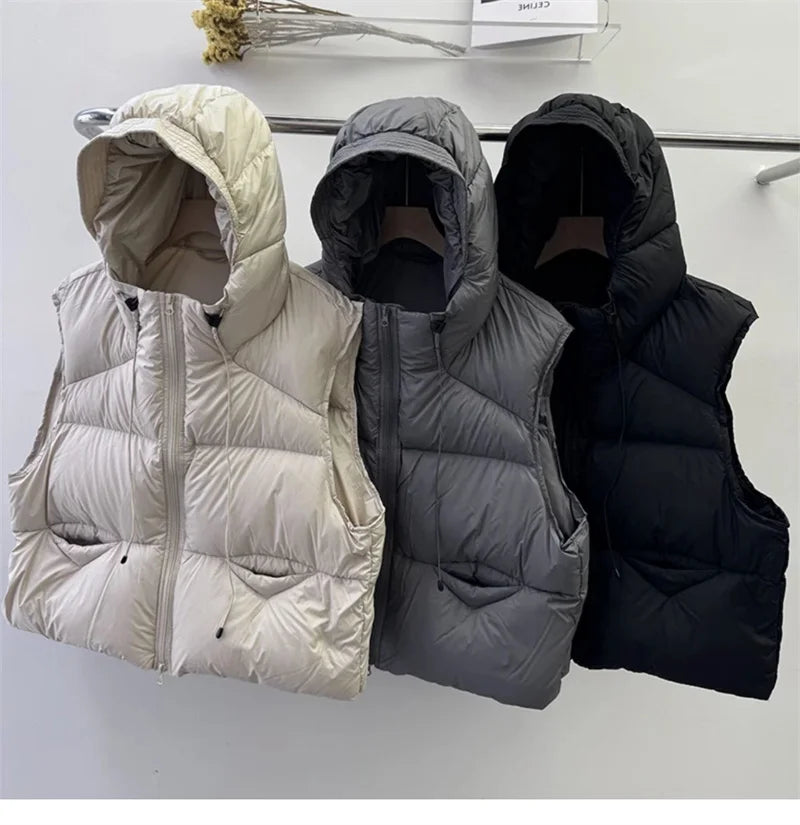Women's Hooded Quilted Puffer Vest with Pockets