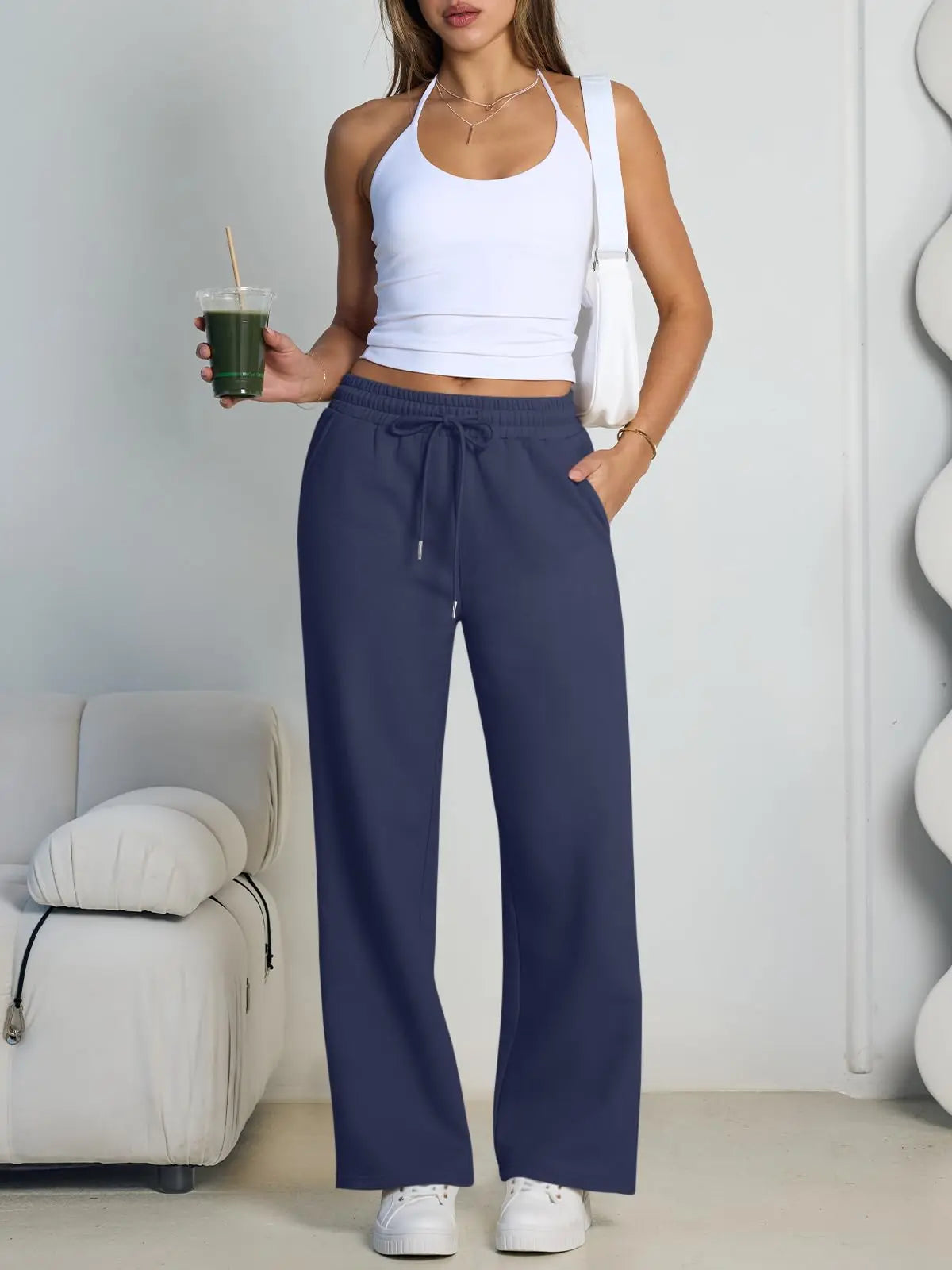 Women's Wide Leg Sweatpants Loose Streetwear Baggy Oversize Gray Sports Pants Drawstring Casual Joggers Trousers