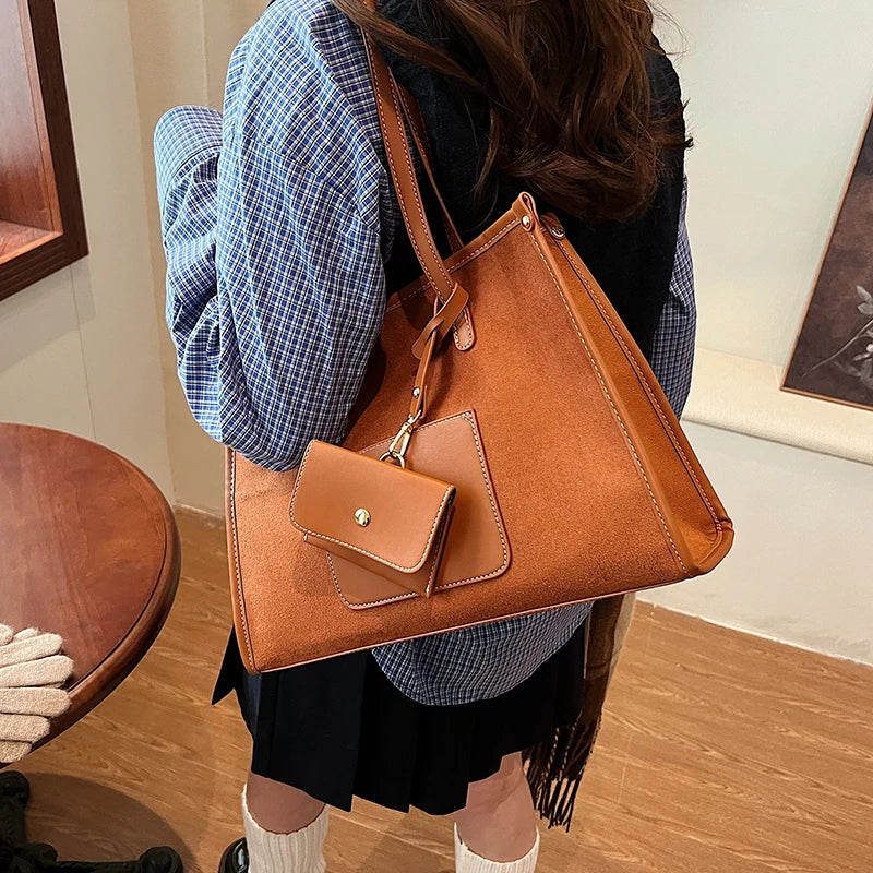 Large Tote Handbags Women Leather Snap Double Handles with Coin Purse Shoulder Bag