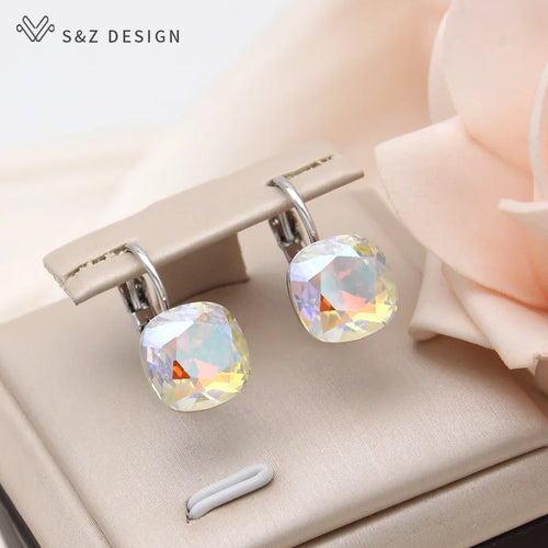 Women's Square Crystal Drop Earrings