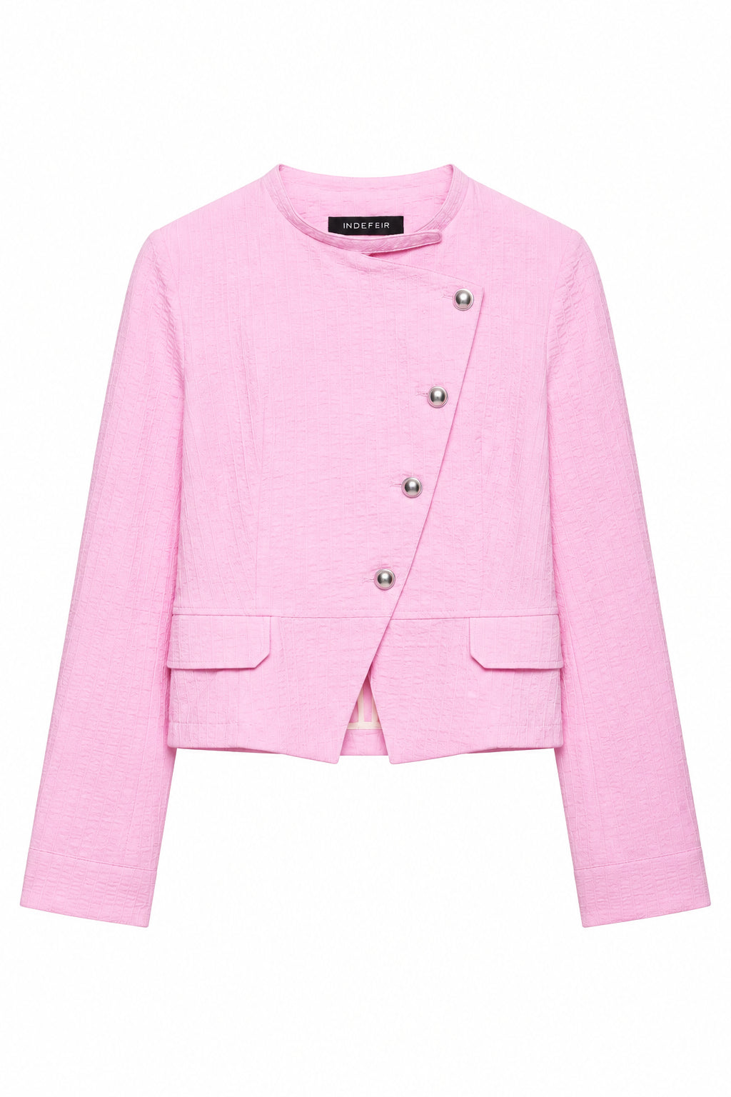 Women Fashion With Pockets Pink Single Breasted Blazer Vintage O-Neck Long Sleeves Female Chic Lady Outfits