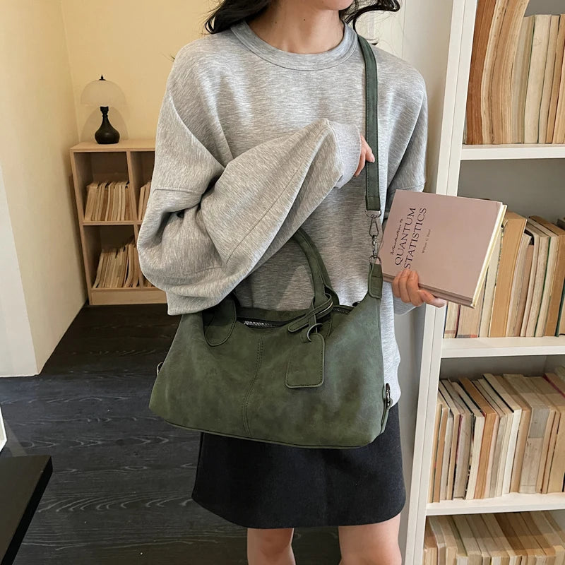 Women's Boston-Style PU Leather Shoulder Bag with Zipper