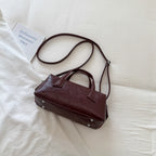 Women's Small Boston-Style PU Crossbody Bag with Zipper