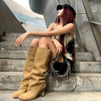 Women's Slouchy Faux Suede Knee-High Heeled Boots