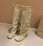 Women's Slouchy Faux Suede Knee-High Heeled Boots