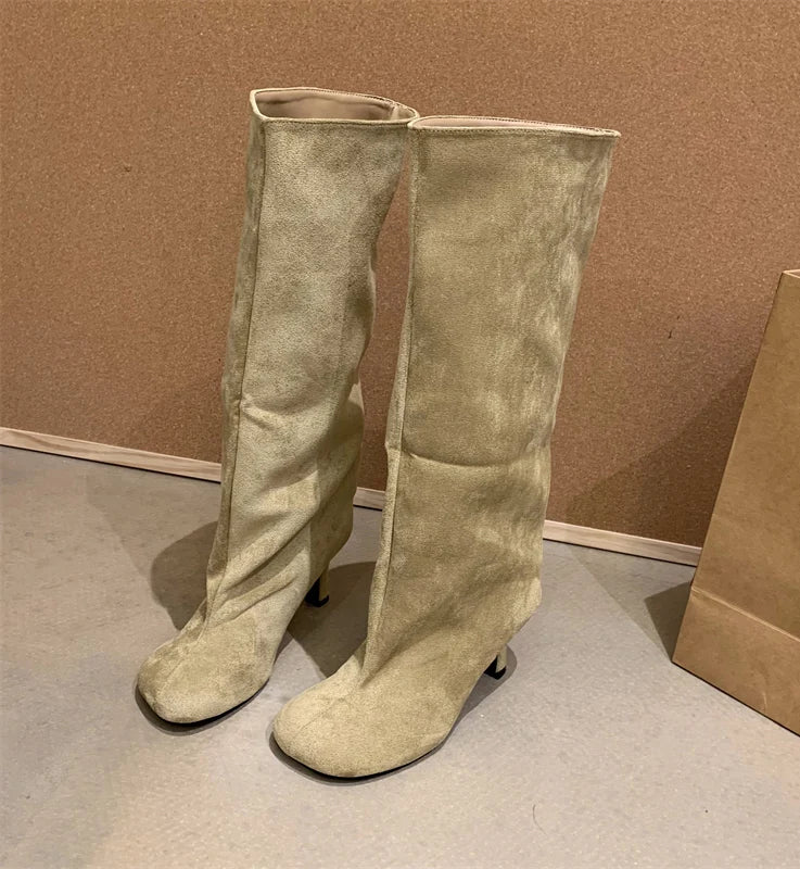 Women's Slouchy Faux Suede Knee-High Heeled Boots