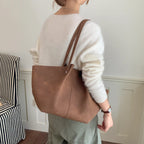 Women's Tote Bag Vintage Large-Capacity Soft PU Leather Hasp Shoulder Bag with Phone Pocket