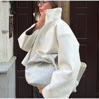 Women's Jacket Polyester Solid Stand Collar Open-Front Loose Full-Sleeve Casual Spring Autumn Outerwear