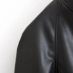 Women's Faux Leather Casual Fashion Jacket Belted Stand-Collar Button-Front Coat
