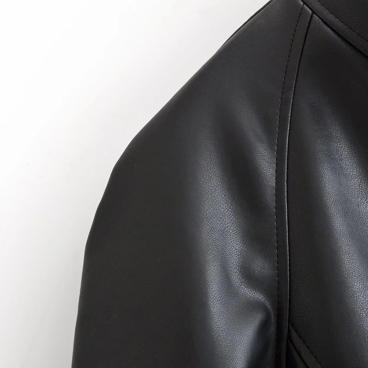 Women's Faux Leather Casual Fashion Jacket Belted Stand-Collar Button-Front Coat