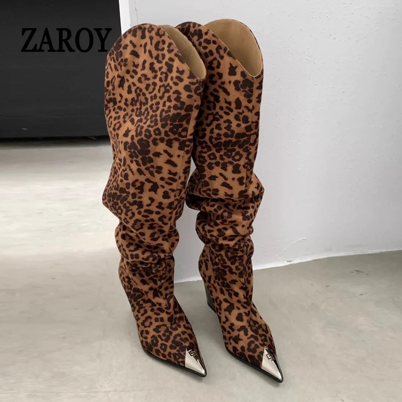 Women's Metal-Toe Western Boots in Leopard Print & Brown