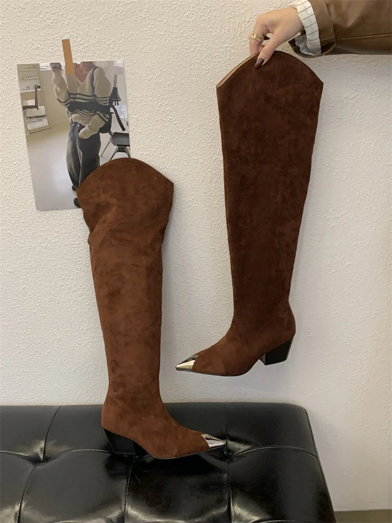 Women's Metal-Toe Western Boots in Leopard Print & Brown