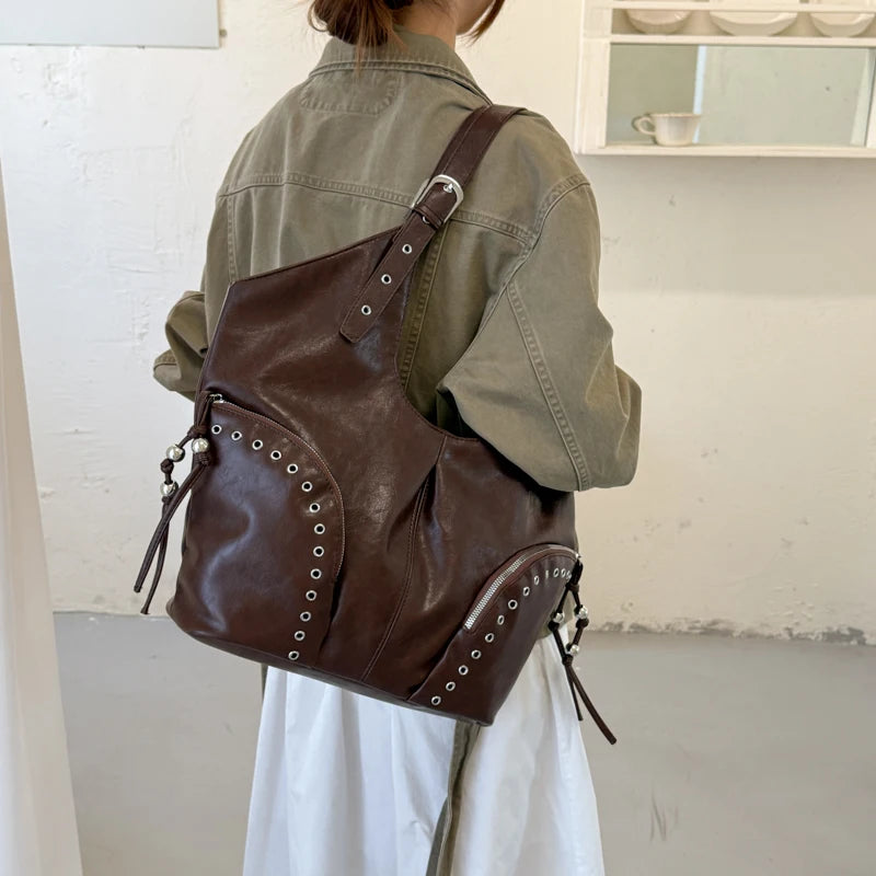 Women's Faux Leather Hobo Shoulder Bag with Zipper Closure
