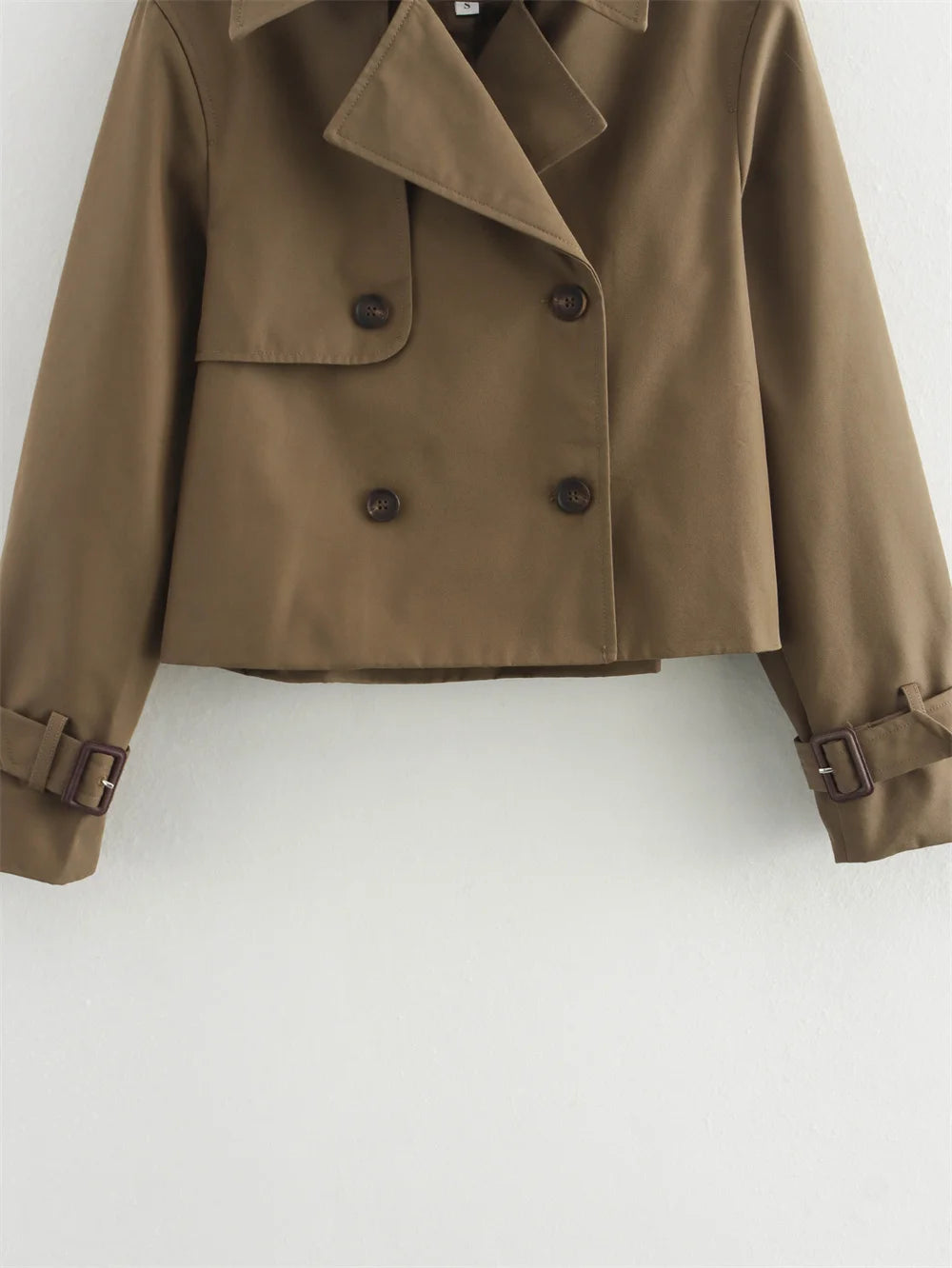 Women's Cropped Trench Coat Autumn Jacket Women Streetwear Double Breasted Long Sleeve