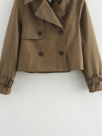 Women's Cropped Trench Coat Autumn Jacket Women Streetwear Double Breasted Long Sleeve