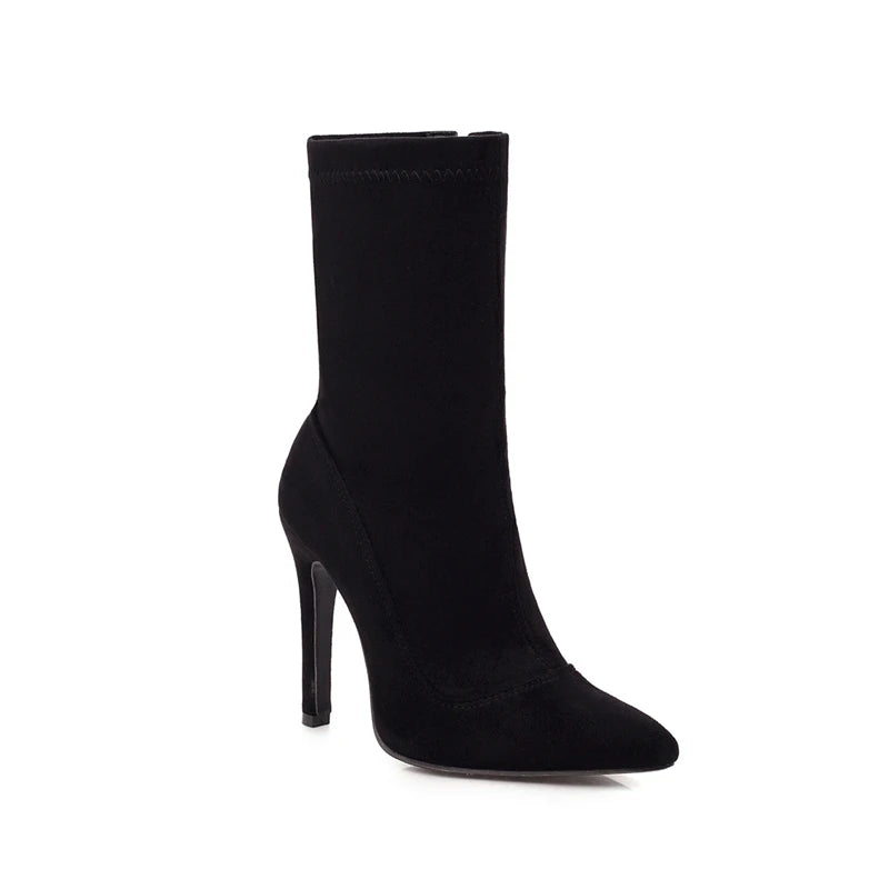 Women’s High Heel Sock Ankle Boots – Pointed Toe, Plus Size