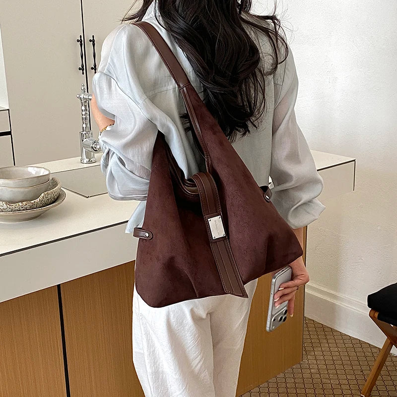 Women's Soft Faux Suede Hobo Tote Bag – Large Capacity, Retro Vintage
