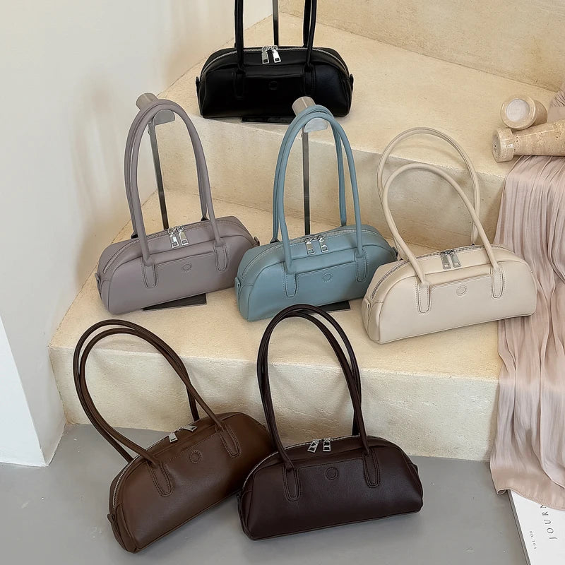 Women's PU Leather Underarm Shoulder Bag - Vintage Casual, Zipper Closure