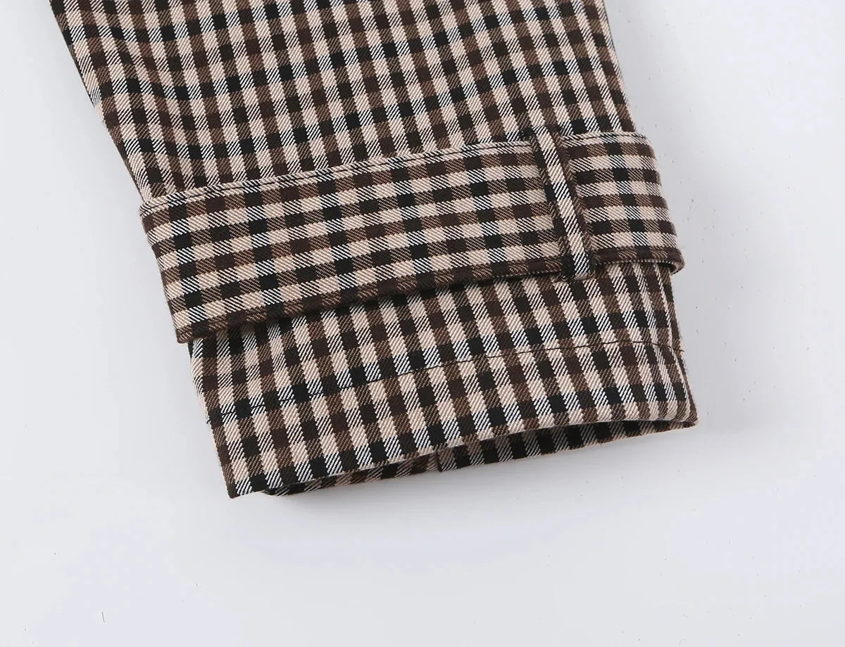 Women's Plaid Trench Coat Single-Button Casual Fashion Autumn Outwear