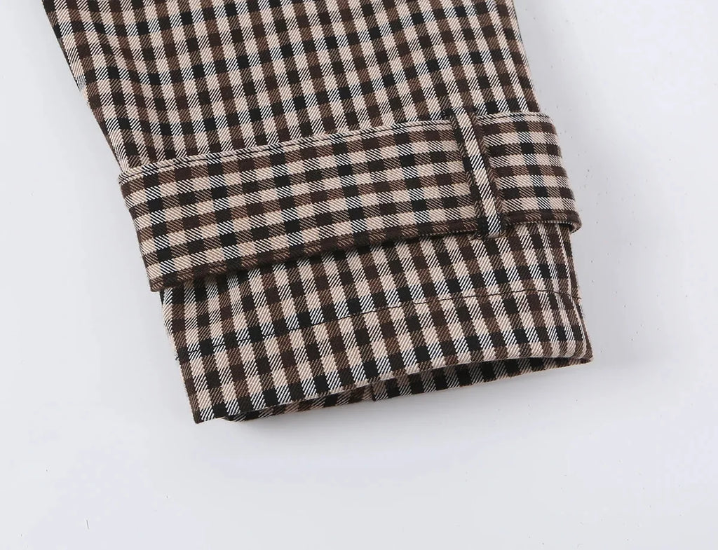Women's Plaid Trench Coat Single-Button Casual Fashion Autumn Outwear