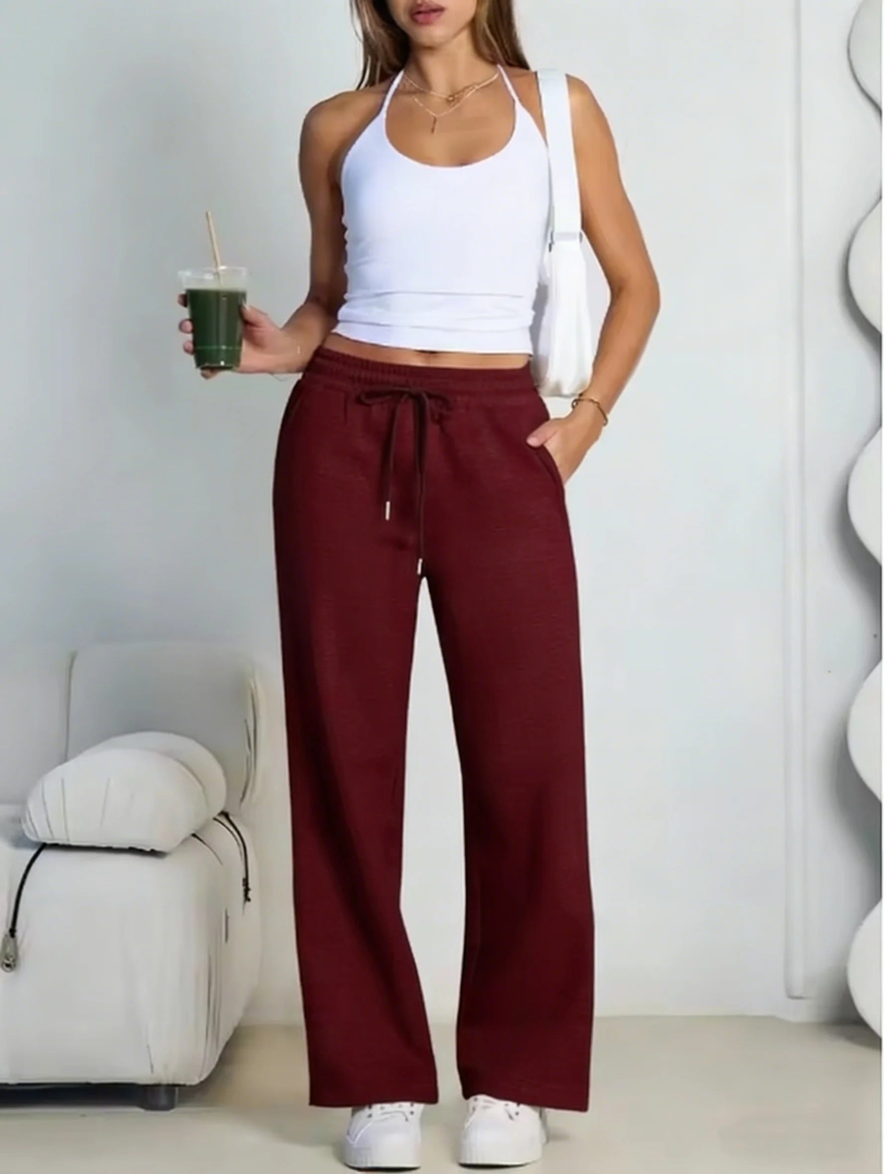 Women's Wide Leg Sweatpants Loose Streetwear Baggy Oversize Gray Sports Pants Drawstring Casual Joggers Trousers