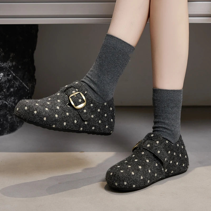 Zapatillas Planas Sin Cordones con Hebleta Retro y Motivo de Lunares para Mujer