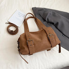 Women's Shoulder Bag Vintage Baguette-Shape PU Leather Zipper Crossbody Bag with Phone Pocket